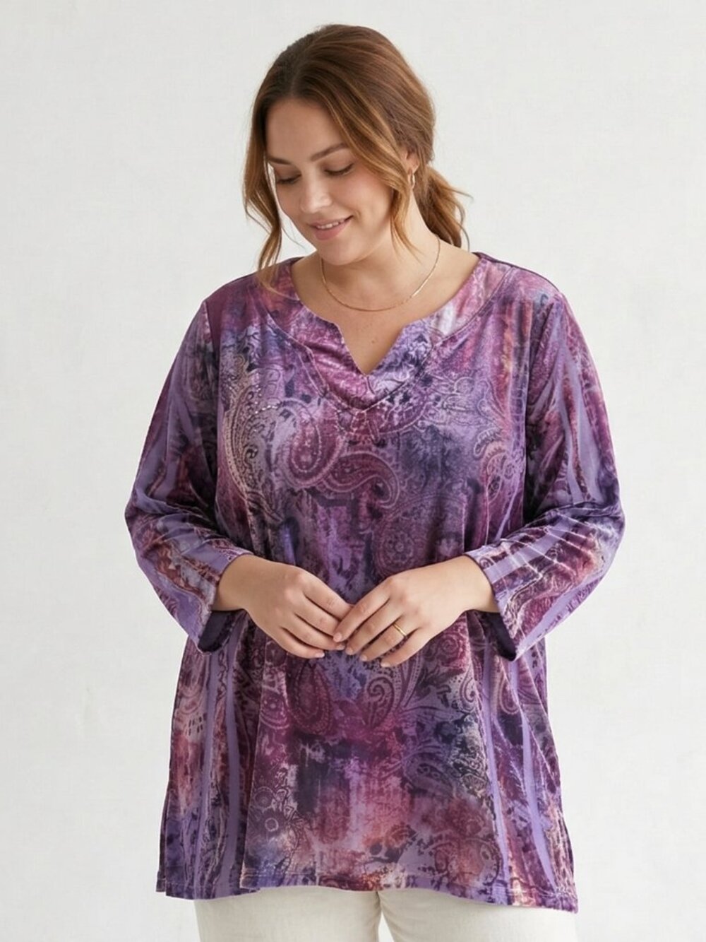 Catherines Blouse Purple Velour Paisley Goth Grunge Whimsigoth Boho 1X